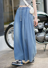 Load image into Gallery viewer, Loose Blue Pockets Elastic Waist Denim Wide Leg Pants Summer