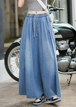 Load image into Gallery viewer, Loose Blue Pockets Elastic Waist Denim Wide Leg Pants Summer