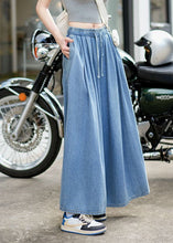 Load image into Gallery viewer, Loose Blue Pockets Elastic Waist Denim Wide Leg Pants Summer