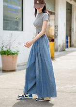 Load image into Gallery viewer, Loose Blue Pockets Elastic Waist Denim Wide Leg Pants Summer