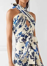 Load image into Gallery viewer, Loose Blue Ruffled Print Laxe Up Cotton Maxi Dress Sleeveless