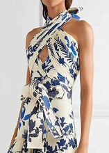 Load image into Gallery viewer, Loose Blue Ruffled Print Laxe Up Cotton Maxi Dress Sleeveless