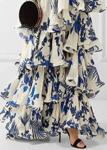 Load image into Gallery viewer, Loose Blue Ruffled Print Laxe Up Cotton Maxi Dress Sleeveless