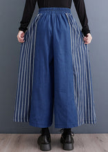 Load image into Gallery viewer, Loose Blue Striped Elastic Waist Denim Wide Leg Pants Fall