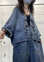 Load image into Gallery viewer, Loose Blue V Neck Button Patchwork Denim Coats Long Sleeve