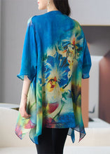 Load image into Gallery viewer, Loose Blue V Neck Print Patchwork Chiffon T Shirt Tops Half sleeve