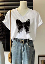 Load image into Gallery viewer, Loose Bow Solid V Neck Print Cotton T Shirts Summer