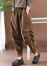 Load image into Gallery viewer, Loose Brown Pockets Wrinkled Elastic Waist Corduroy Pants Spring