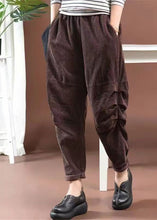 Load image into Gallery viewer, Loose Brown Pockets Wrinkled Elastic Waist Corduroy Pants Spring