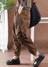 Load image into Gallery viewer, Loose Brown Pockets Wrinkled Elastic Waist Corduroy Pants Spring