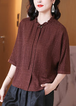 Load image into Gallery viewer, Loose Brown Ruffled Button Silk Blouse Spring