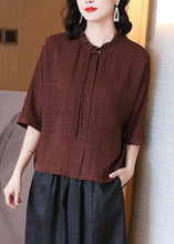 Load image into Gallery viewer, Loose Brown Ruffled Button Silk Blouse Spring