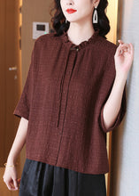 Load image into Gallery viewer, Loose Brown Ruffled Button Silk Blouse Spring