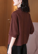 Load image into Gallery viewer, Loose Brown Ruffled Button Silk Blouse Spring