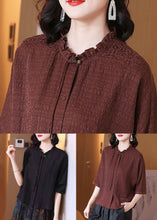 Load image into Gallery viewer, Loose Brown Ruffled Button Silk Blouse Spring