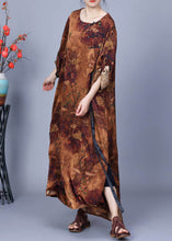 Load image into Gallery viewer, Loose Coffee Button Print Silk Maxi Dresses Bracelet Sleeve