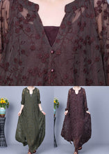 Load image into Gallery viewer, Loose Coffee Embroidered Button Silk Cotton Two Pieces Set Spring