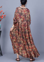 Load image into Gallery viewer, Loose Coffee O Neck Print Wrinkled Silk Long Dress Spring