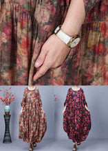 Load image into Gallery viewer, Loose Coffee O Neck Print Wrinkled Silk Long Dress Spring