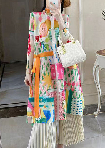 Loose Colorblock Button Print Cotton Shirts Dresses Long Sleeve