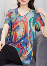 Load image into Gallery viewer, Loose Colorblock V Neck Patchwork Cotton T Shirt Top Summer