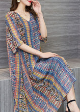 Load image into Gallery viewer, Loose Colorblock V Neck Print Patchwork Chiffon Dresses Summer