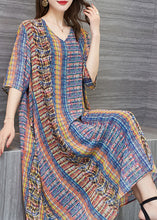 Load image into Gallery viewer, Loose Colorblock V Neck Print Patchwork Chiffon Dresses Summer