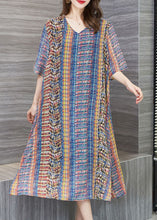 Load image into Gallery viewer, Loose Colorblock V Neck Print Patchwork Chiffon Dresses Summer