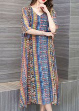 Load image into Gallery viewer, Loose Colorblock V Neck Print Patchwork Chiffon Dresses Summer