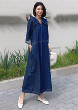 Load image into Gallery viewer, Loose Denim Blue Peter Pan Collar Patchwork Pockets Dress Long Sleeve