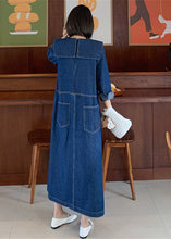 Load image into Gallery viewer, Loose Denim Blue Peter Pan Collar Patchwork Pockets Dress Long Sleeve