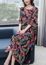 Load image into Gallery viewer, Loose Floral O-Neck Side Open Patchwork Chiffon Long Dresses Summer