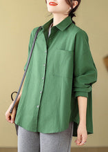 Load image into Gallery viewer, Loose Green Button Pockets Cotton Shirt Long Sleeve