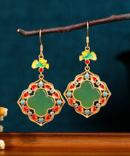 Load image into Gallery viewer, Loose Green Copper Overgild Jade Zircon Turquoise Clover Drop Earrings