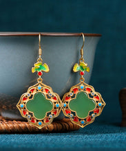 Load image into Gallery viewer, Loose Green Copper Overgild Jade Zircon Turquoise Clover Drop Earrings