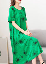 Load image into Gallery viewer, Loose Green O Neck Print Pockets Patchwork Cotton Dress Summer