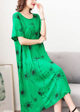 Load image into Gallery viewer, Loose Green O Neck Print Pockets Patchwork Cotton Dress Summer