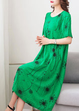 Load image into Gallery viewer, Loose Green O Neck Print Pockets Patchwork Cotton Dress Summer