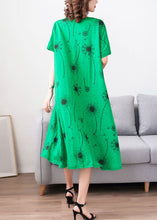 Load image into Gallery viewer, Loose Green O Neck Print Pockets Patchwork Cotton Dress Summer