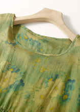 Load image into Gallery viewer, Loose Green O Neck Print Wrinkled Patchwork Linen Dress Summer