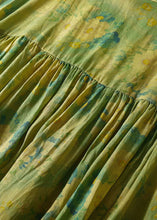 Load image into Gallery viewer, Loose Green O Neck Print Wrinkled Patchwork Linen Dress Summer