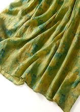 Load image into Gallery viewer, Loose Green O Neck Print Wrinkled Patchwork Linen Dress Summer