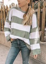 Load image into Gallery viewer, Loose Green O-Neck Striped Patchwork Cotton Knit Sweater Tops Fall