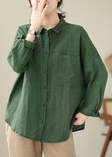 Load image into Gallery viewer, Loose Green Patchwork Button Pockets Shirts Long Sleeve