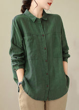 Load image into Gallery viewer, Loose Green Patchwork Button Pockets Shirts Long Sleeve