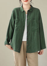 Load image into Gallery viewer, Loose Green Patchwork Button Pockets Shirts Long Sleeve