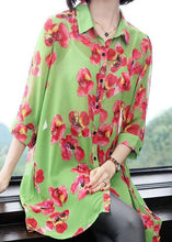 Load image into Gallery viewer, Loose Green Peter Pan Collar Print Chiffon Blouse Top Spring