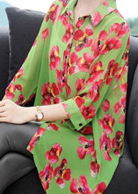 Load image into Gallery viewer, Loose Green Peter Pan Collar Print Chiffon Blouse Top Spring