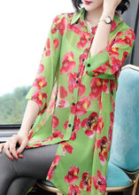 Load image into Gallery viewer, Loose Green Peter Pan Collar Print Chiffon Blouse Top Spring