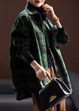 Load image into Gallery viewer, Loose Green Plaid Button Patchwork Woolen Shirt Spring